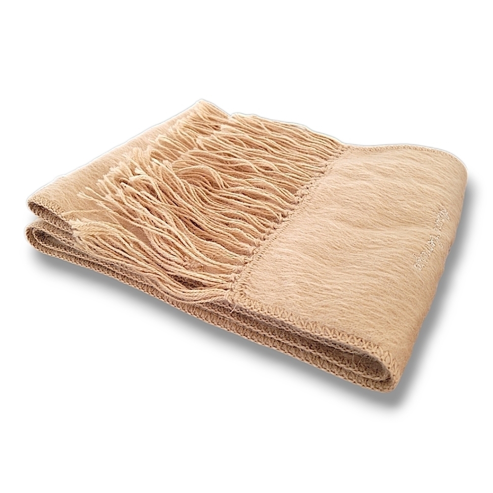 Alpaca Camargo Peru Brushed Alpaca Blend Scarf Beige Fringe 68" Soft Warm - Picture 2 of 6